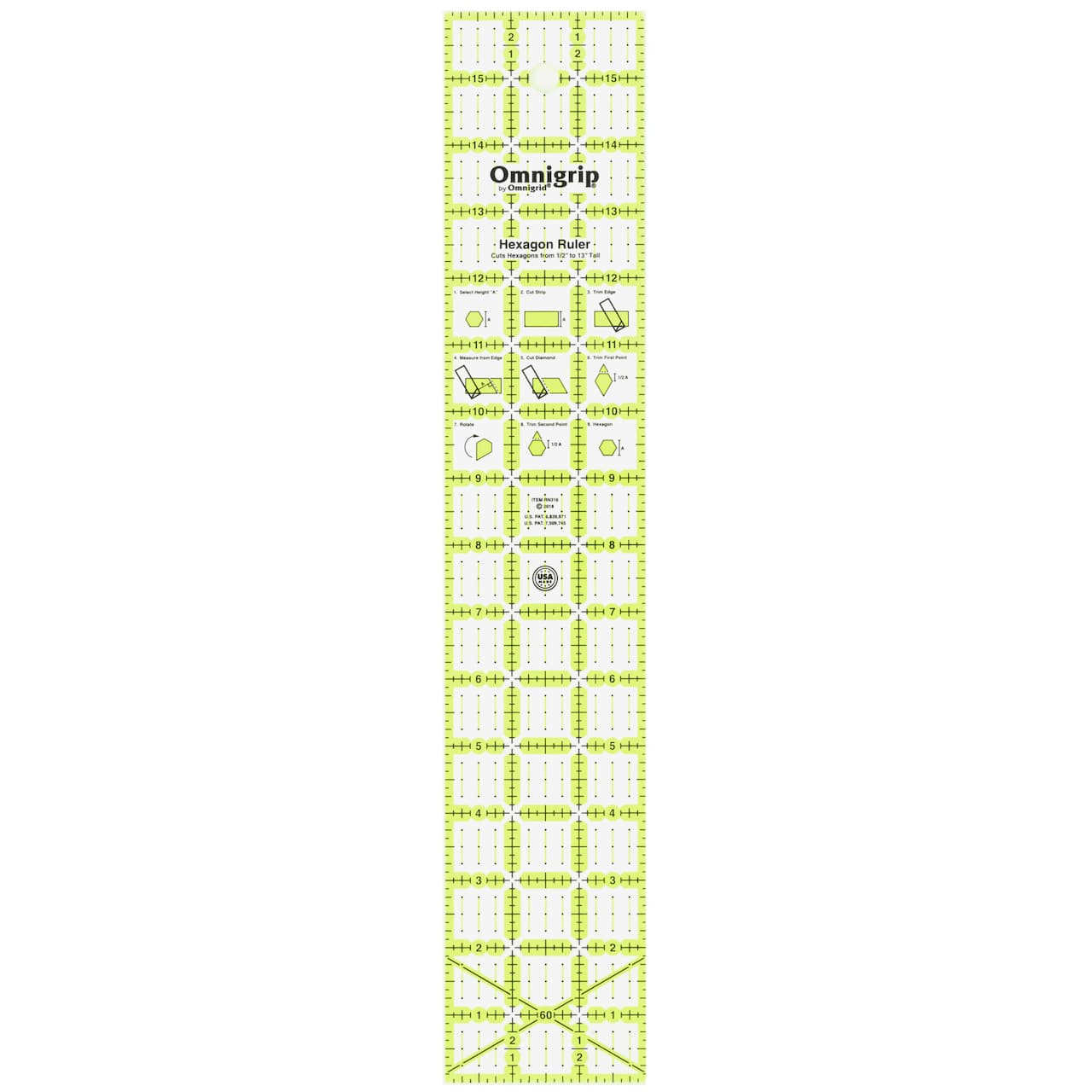 Omnigrip Non-Slip Hexagon Quilting Ruler, 3" x 16"